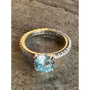 925 BBJ Ring Sterling Silver Aqua Blue Tourmaline & CZs Size 9 4.55g